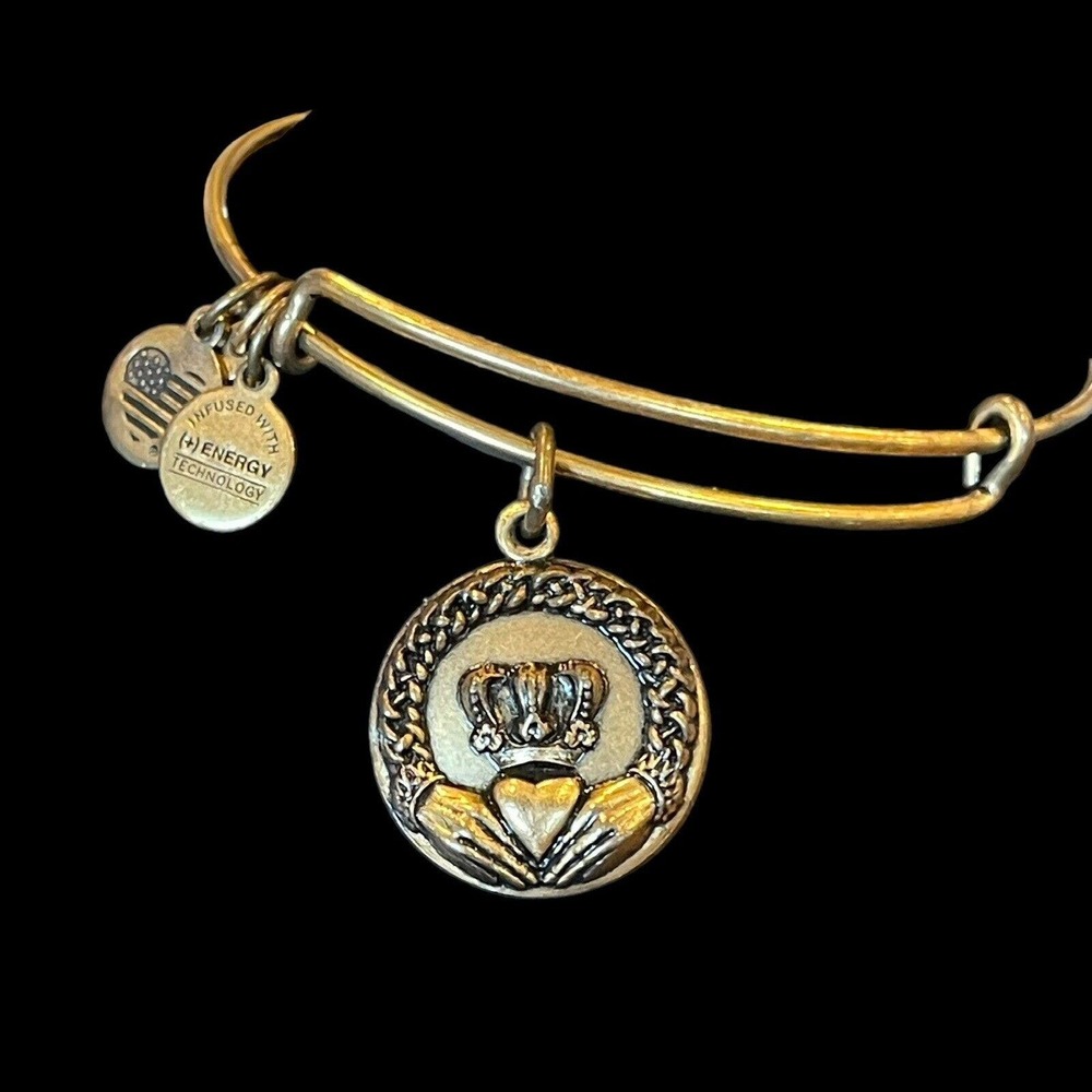 Alex & Ani Claddagh Charm Bangle Bracelet Loyalty Love Friendship Brass Tone